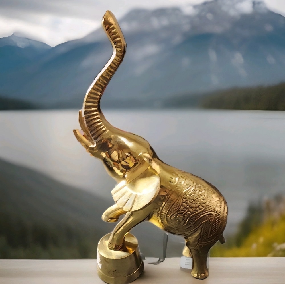 Vintage 8" Brass Circus Elephant Figurine Trunk Up Good Luck from India - Picture 1 of 5